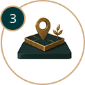 Achievement badge: trophy on a pedestal with a location pin on top, inside a circular frame with a teal border.
