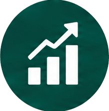 White upward-trending bar chart on a green circular background.