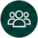 Icon of three people representing users or a team in a teal circular badge
