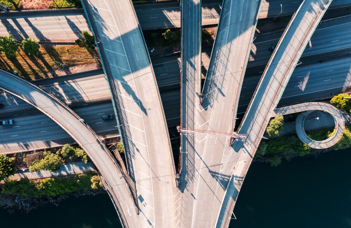 Aerial view of a road junction — Lords of the Lands